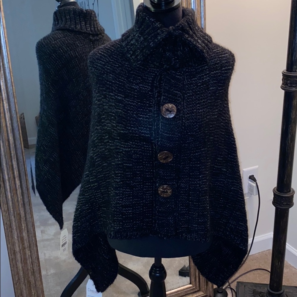 Warm and Cozy Black Sweater Poncho